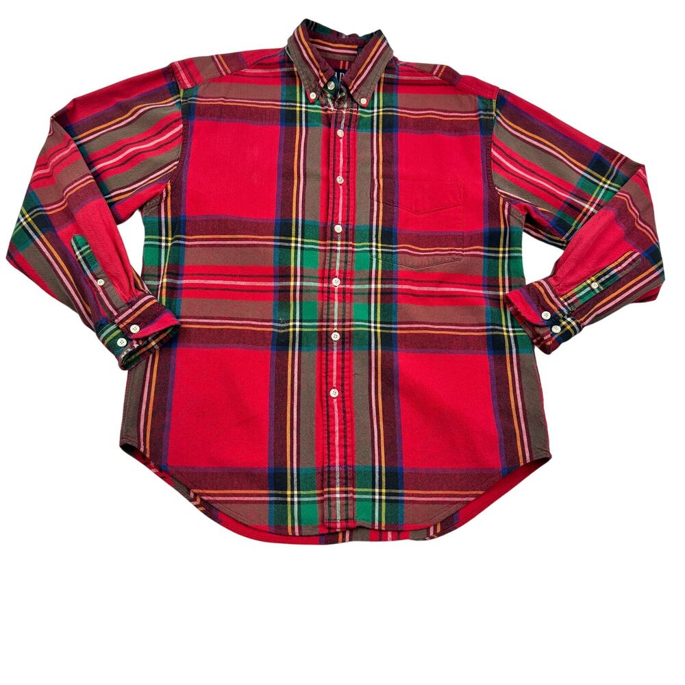 Gap Vintage 80's Heavy Weight Cotton Plaid Long Sleeve Button Down Shirt Men's M